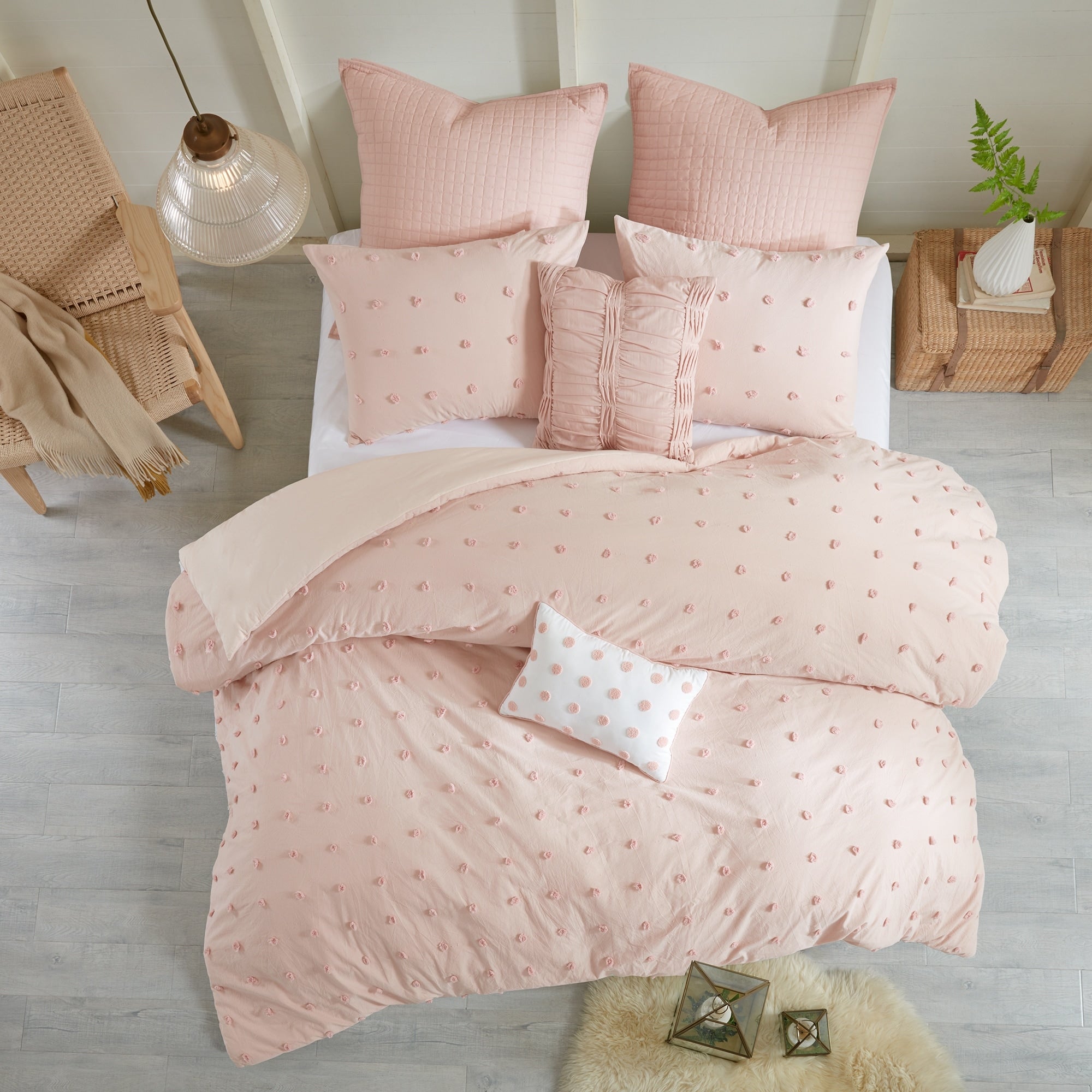 Parure de lit en jacquard de coton et de maïs au design intelligent avec taies d'oreiller et coussins décoratifs