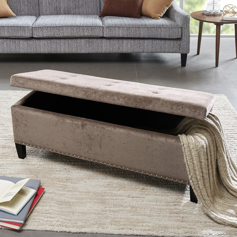 Banc de rangement Madison Park Shandra II à plateau capitonné et fermeture en douceur