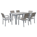Ensemble de salle à manger d'extérieur Tumaco gris blanchi au soleil, 7 pièces, par Havenside Home
