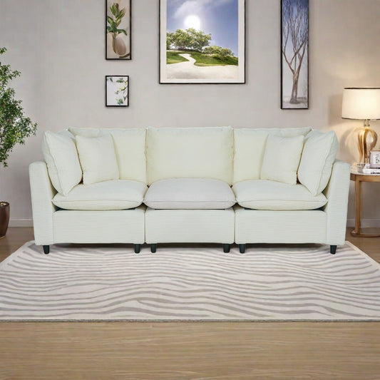 Canapé 3 places en velours côtelé avec 4 petits coussins, tissu respirant et coussins en éponge épaisse
