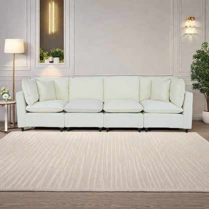Canapé 4 places en velours côtelé avec 4 petits coussins, tissu respirant et coussins en éponge épaisse