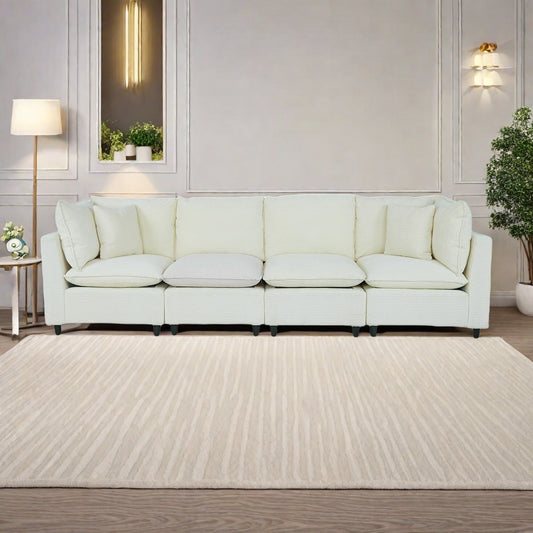 Canapé 4 places en velours côtelé avec 4 petits coussins, tissu respirant et coussins en éponge épaisse