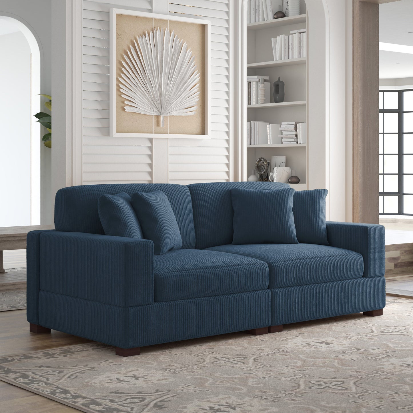 Canapé modulable sectionnel en velours côtelé avec oreillers