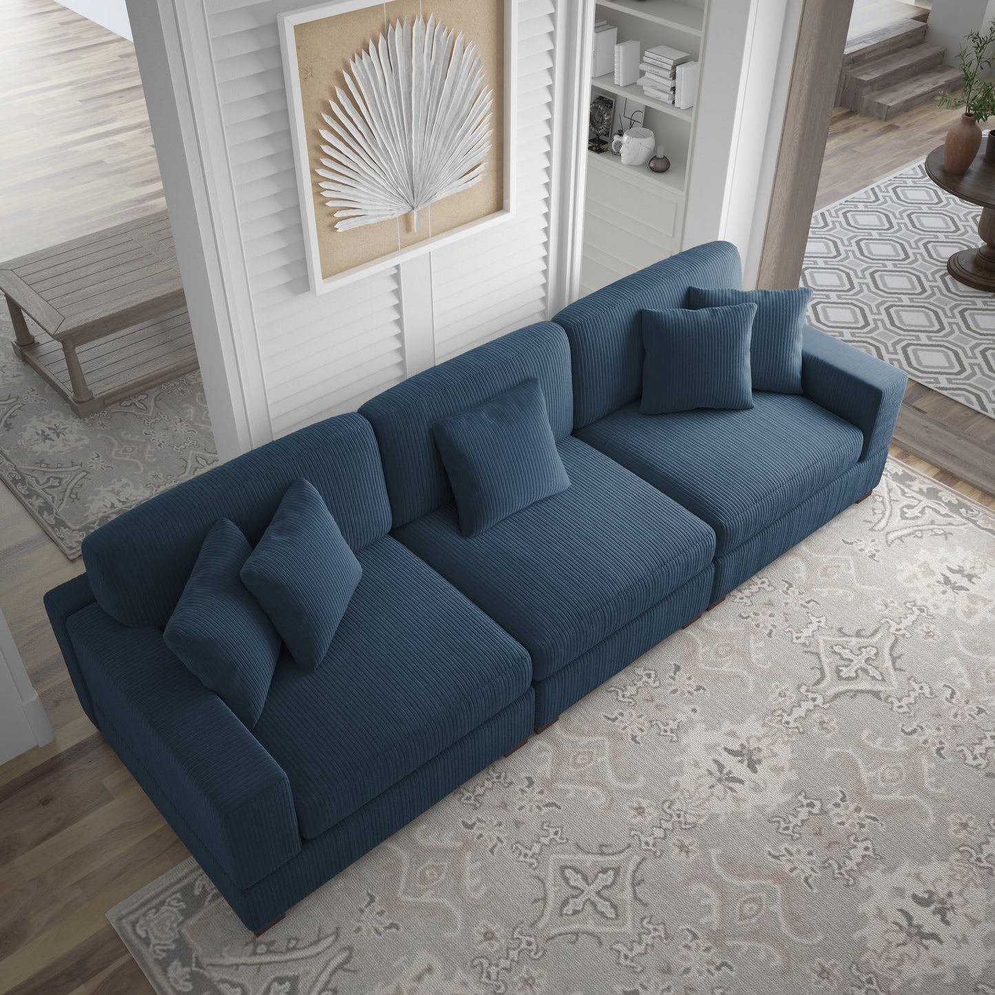 Canapé modulable sectionnel en velours côtelé avec oreillers