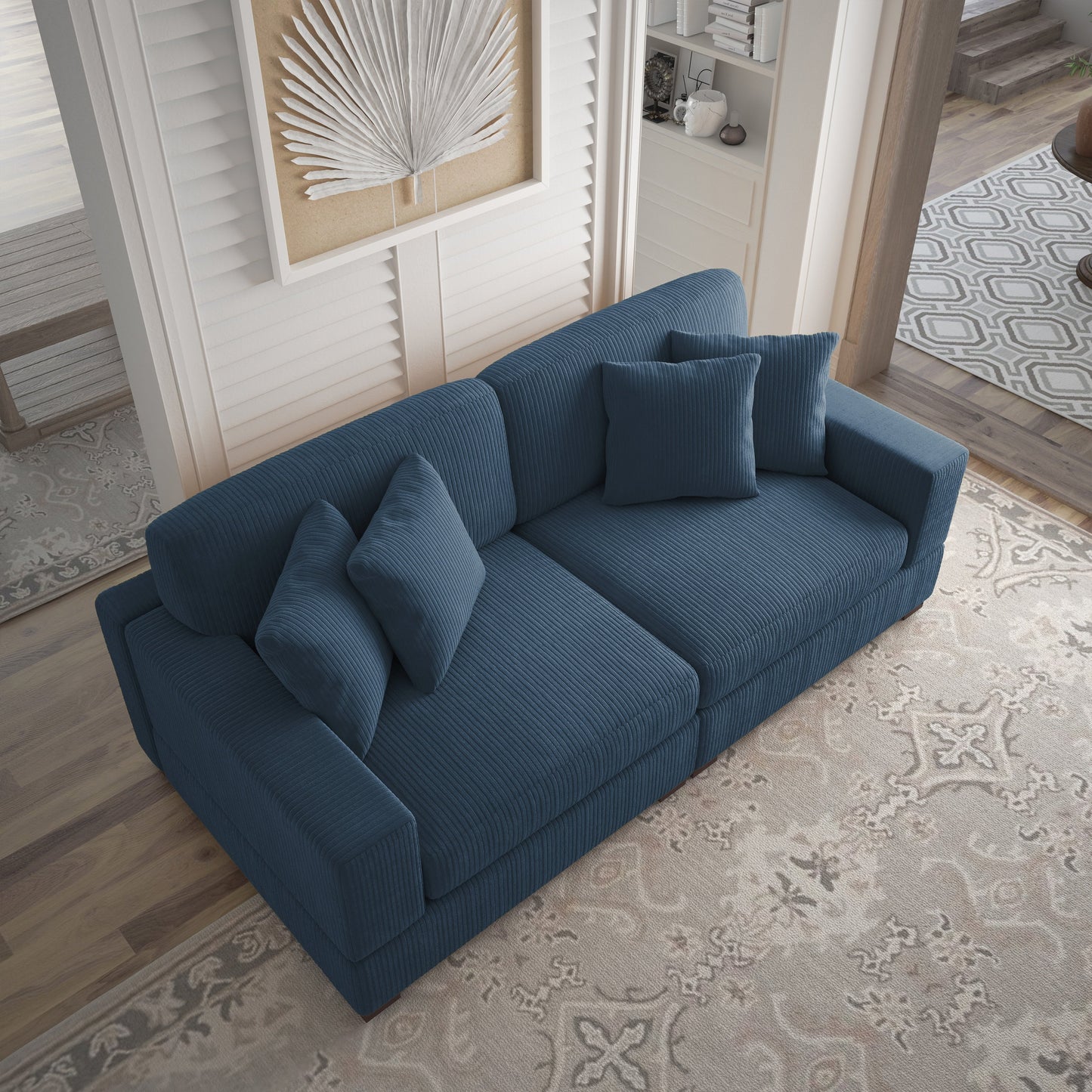 Canapé modulable sectionnel en velours côtelé avec oreillers