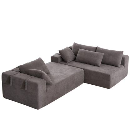 Canapé Cloud 3 places en velours côtelé avec 2 repose-pieds amovibles, canapé en U, siège profond rembourré 2 places avec 3 coussins