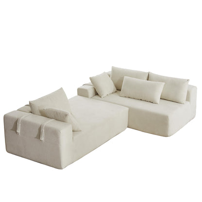 Canapé Cloud 3 places en velours côtelé avec 2 repose-pieds amovibles, canapé en U, siège profond rembourré 2 places avec 3 coussins