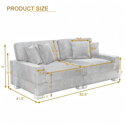 Canapé modulable sectionnel en velours côtelé avec oreillers
