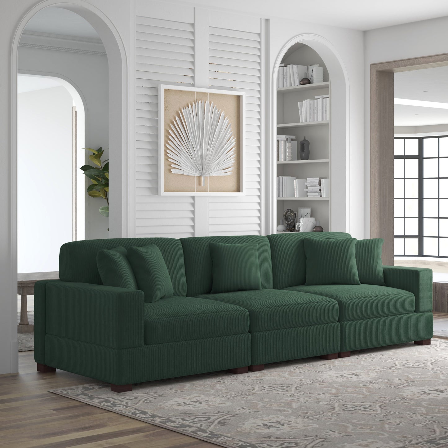 Canapé modulable sectionnel en velours côtelé avec oreillers