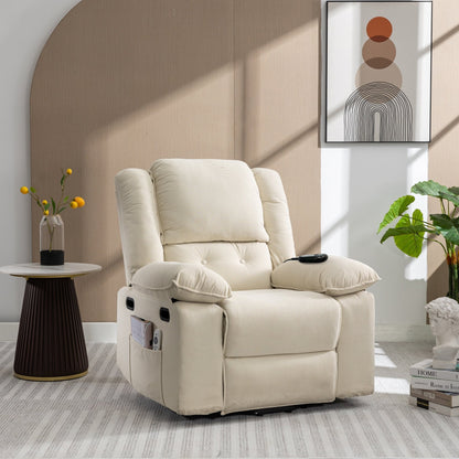 Fauteuil inclinable électrique en velours côtelé pour personnes âgées avec massage et chauffage réglables, angles d'inclinaison infinis et accoudoirs gain de place