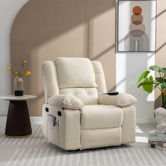 Fauteuil inclinable électrique en velours côtelé pour personnes âgées avec massage et chauffage réglables, angles d'inclinaison infinis et accoudoirs gain de place