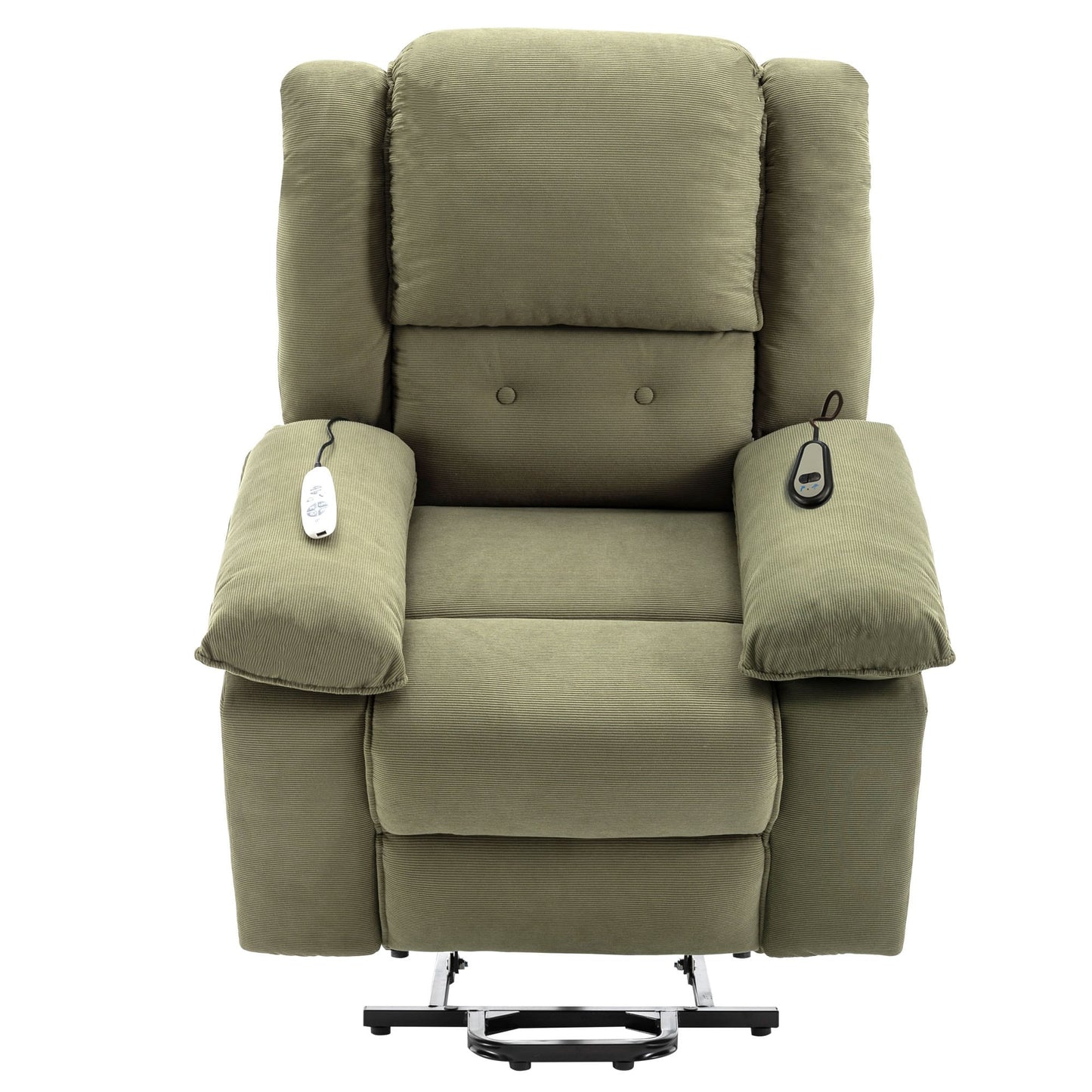 Fauteuil inclinable électrique en velours côtelé avec massage et accoudoirs extensibles