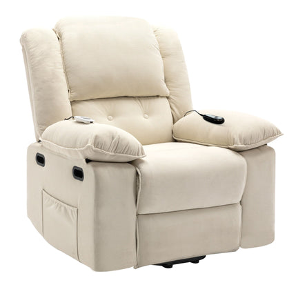 Fauteuil inclinable électrique en velours côtelé avec massage et accoudoirs extensibles