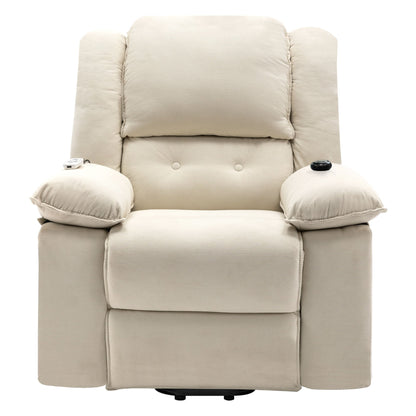 Fauteuil inclinable électrique en velours côtelé avec massage et accoudoirs extensibles
