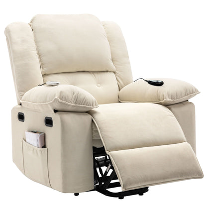 Fauteuil inclinable électrique en velours côtelé avec massage et accoudoirs extensibles