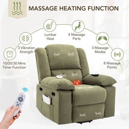 Fauteuil inclinable électrique en velours côtelé avec massage et accoudoirs extensibles