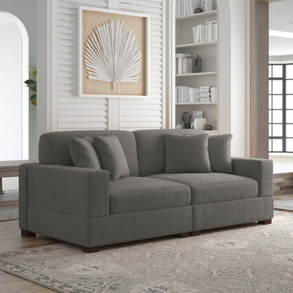 Canapé modulable sectionnel en velours côtelé avec oreillers