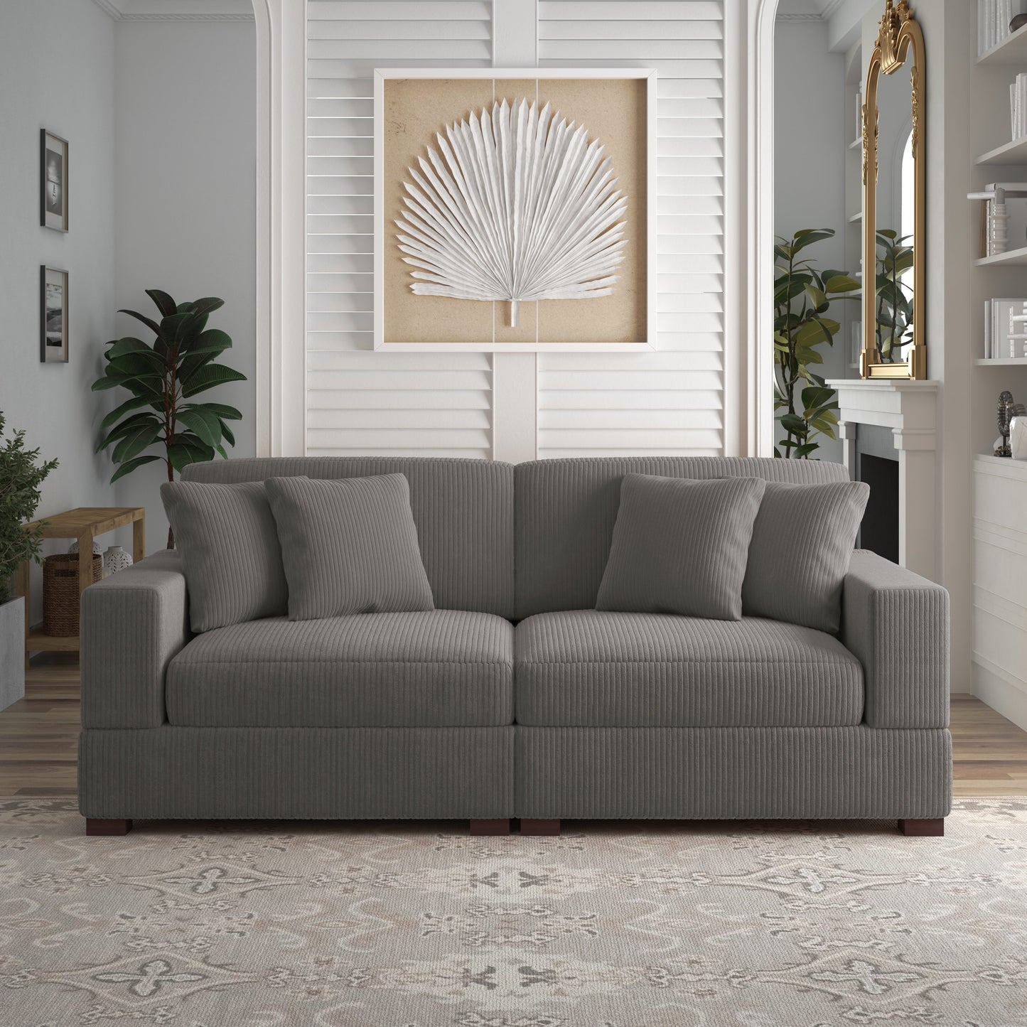 Canapé modulable sectionnel en velours côtelé avec oreillers