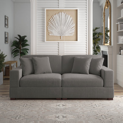 Canapé modulable sectionnel en velours côtelé avec oreillers