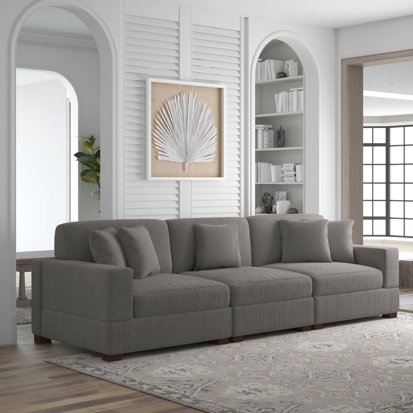 Canapé modulable sectionnel en velours côtelé avec oreillers