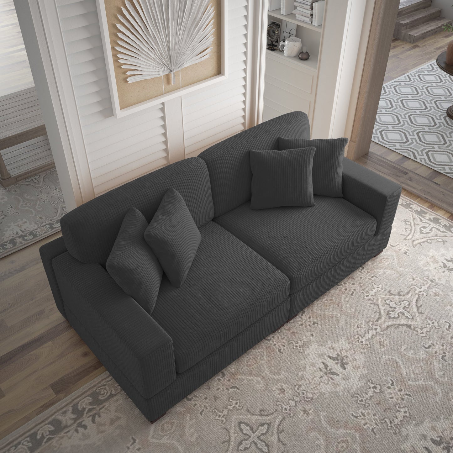 Canapé modulable sectionnel en velours côtelé avec oreillers