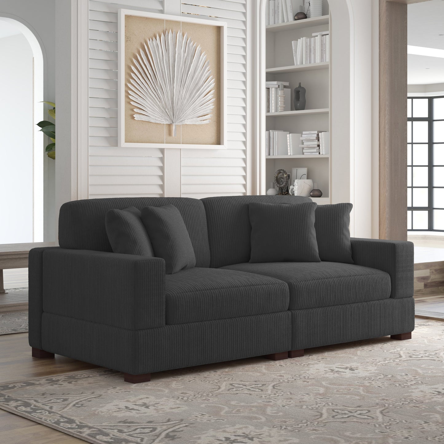 Canapé modulable sectionnel en velours côtelé avec oreillers