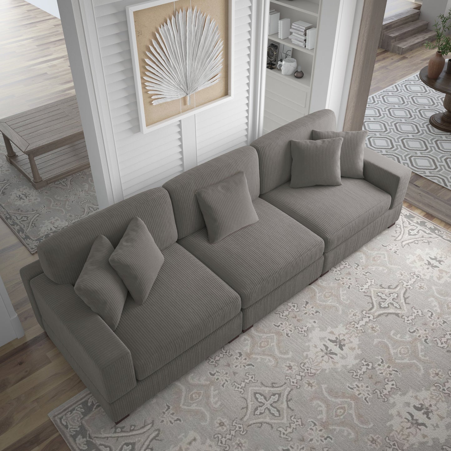 Canapé modulable sectionnel en velours côtelé avec oreillers