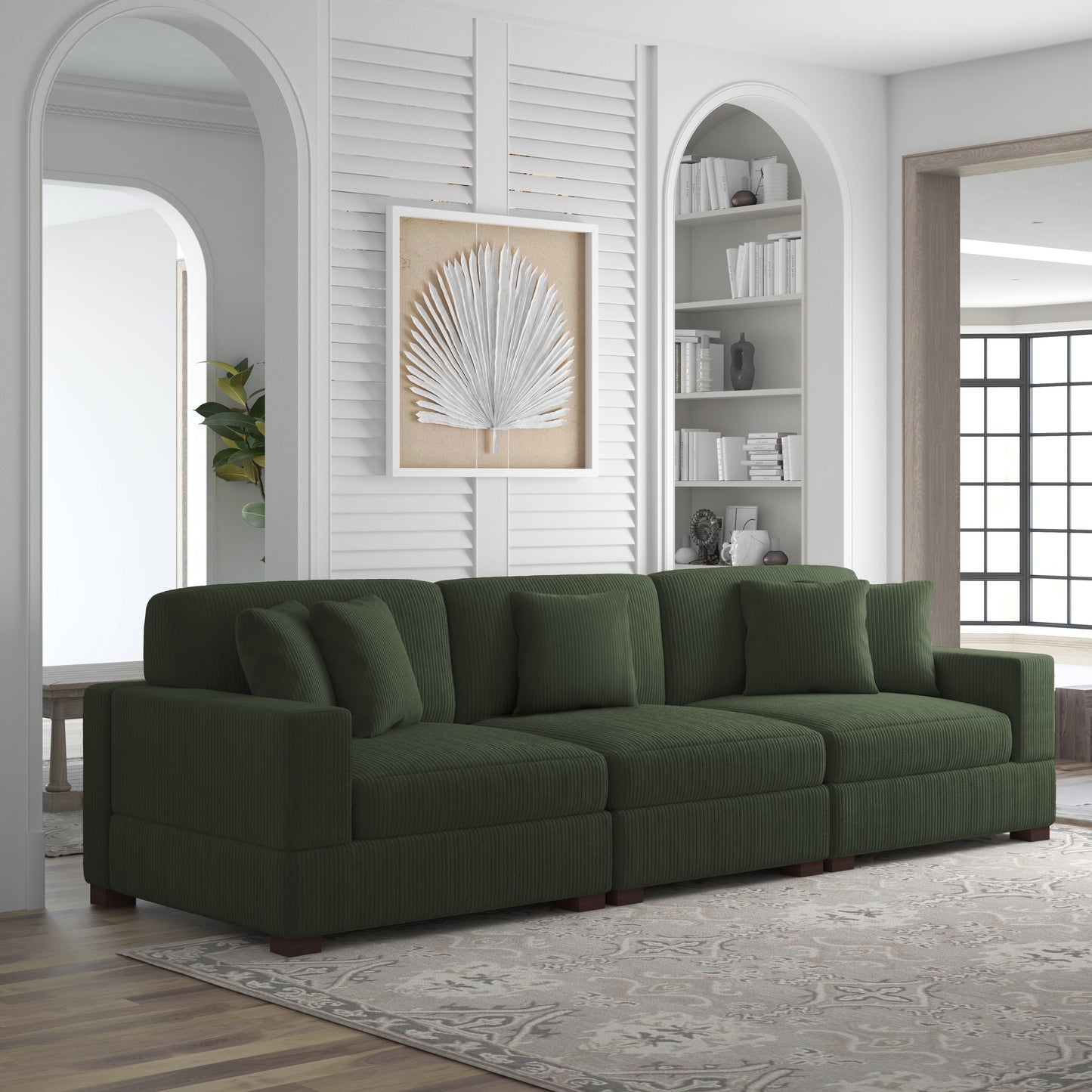 Canapé modulable sectionnel en velours côtelé avec oreillers