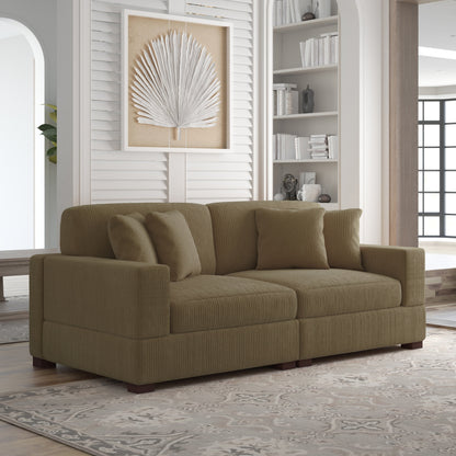 Canapé modulable sectionnel en velours côtelé avec oreillers