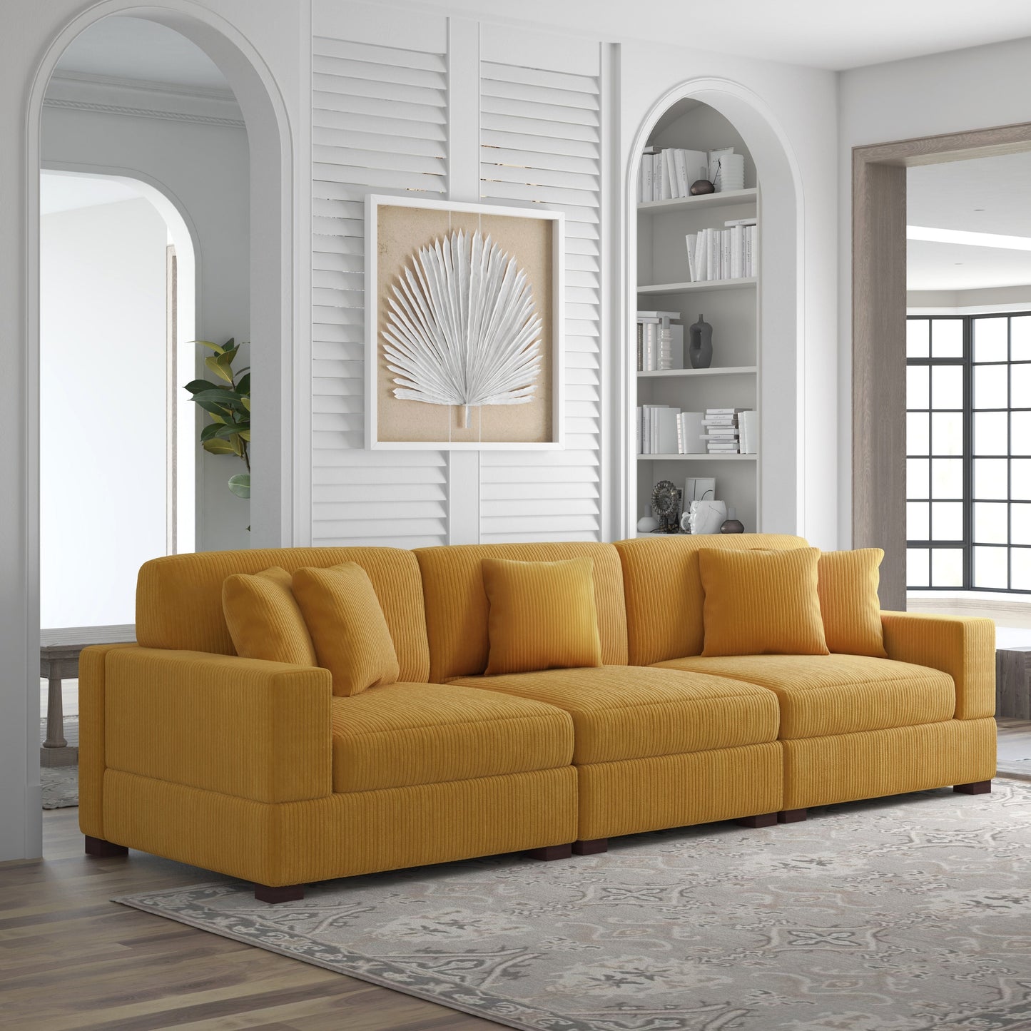 Canapé modulable sectionnel en velours côtelé avec oreillers