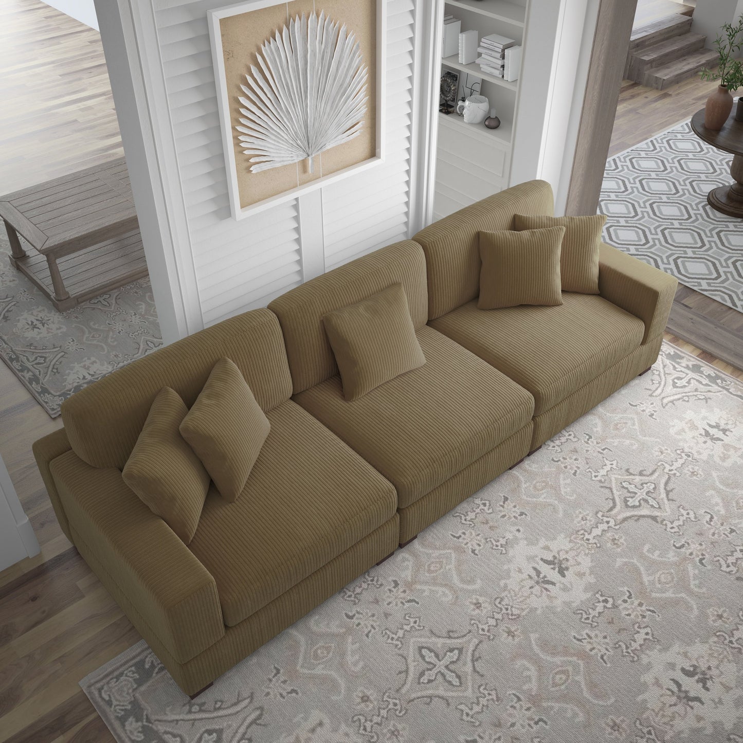 Canapé modulable sectionnel en velours côtelé avec oreillers