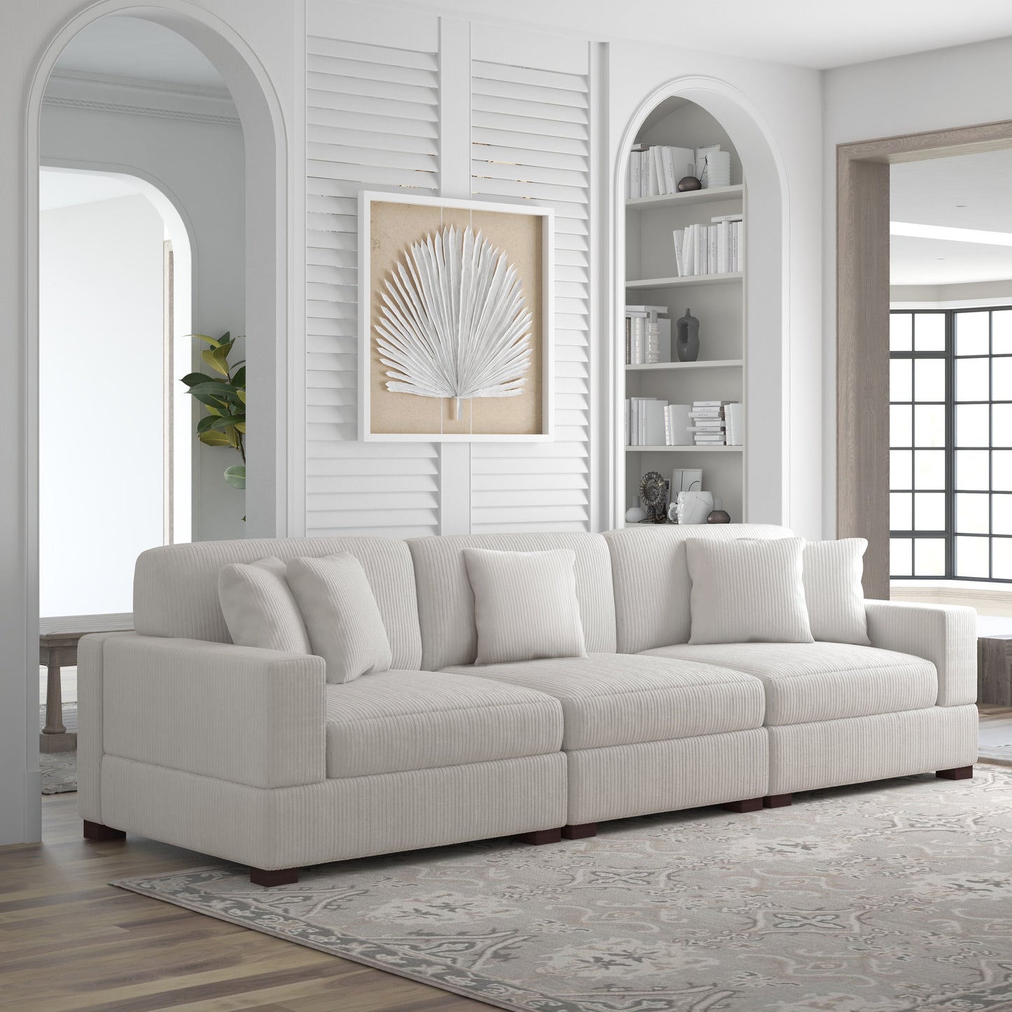 Canapé modulable sectionnel en velours côtelé avec oreillers