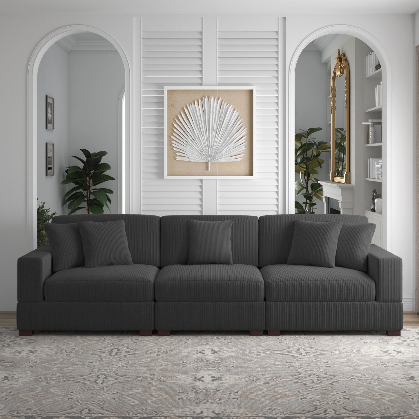 Canapé modulable sectionnel en velours côtelé avec oreillers