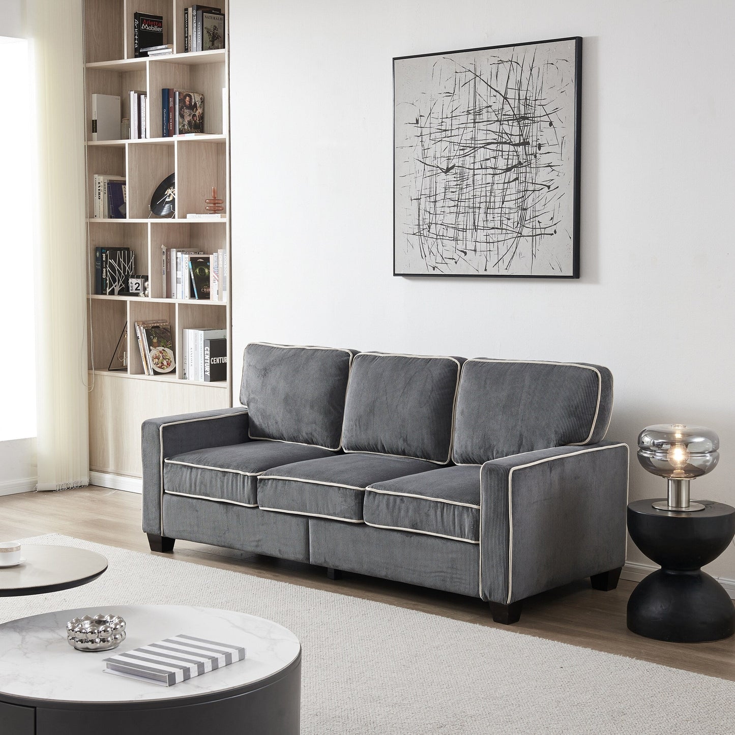Canapé en velours côtelé avec rangement amovible - Modern Living Spaces