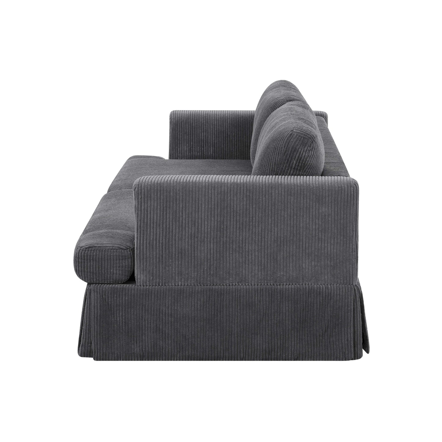 Canapé à jupe rembourré en velours côtelé - 39 P x 84,5 L x 33 H