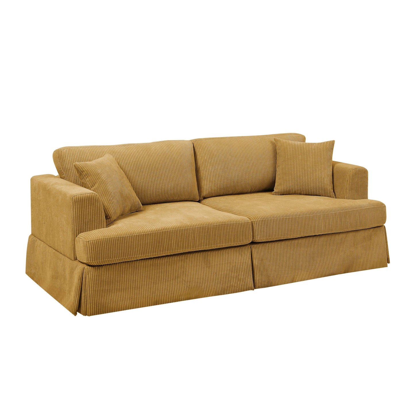 Canapé à jupe rembourré en velours côtelé - 39 P x 84,5 L x 33 H