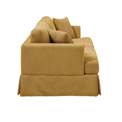 Canapé à jupe rembourré en velours côtelé - 39 P x 84,5 L x 33 H