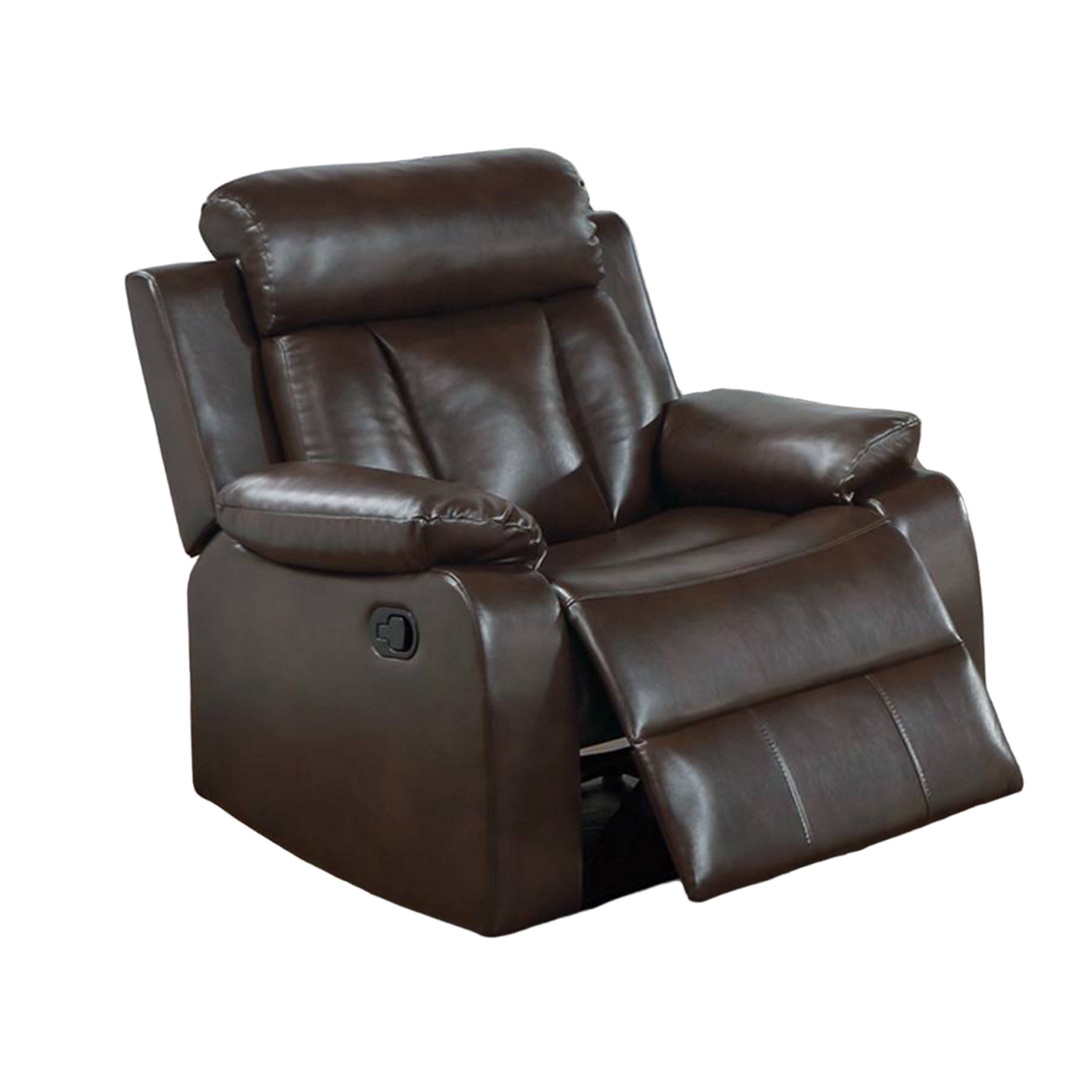 Fauteuil inclinable manuel Corie, coussiné, similicuir marron