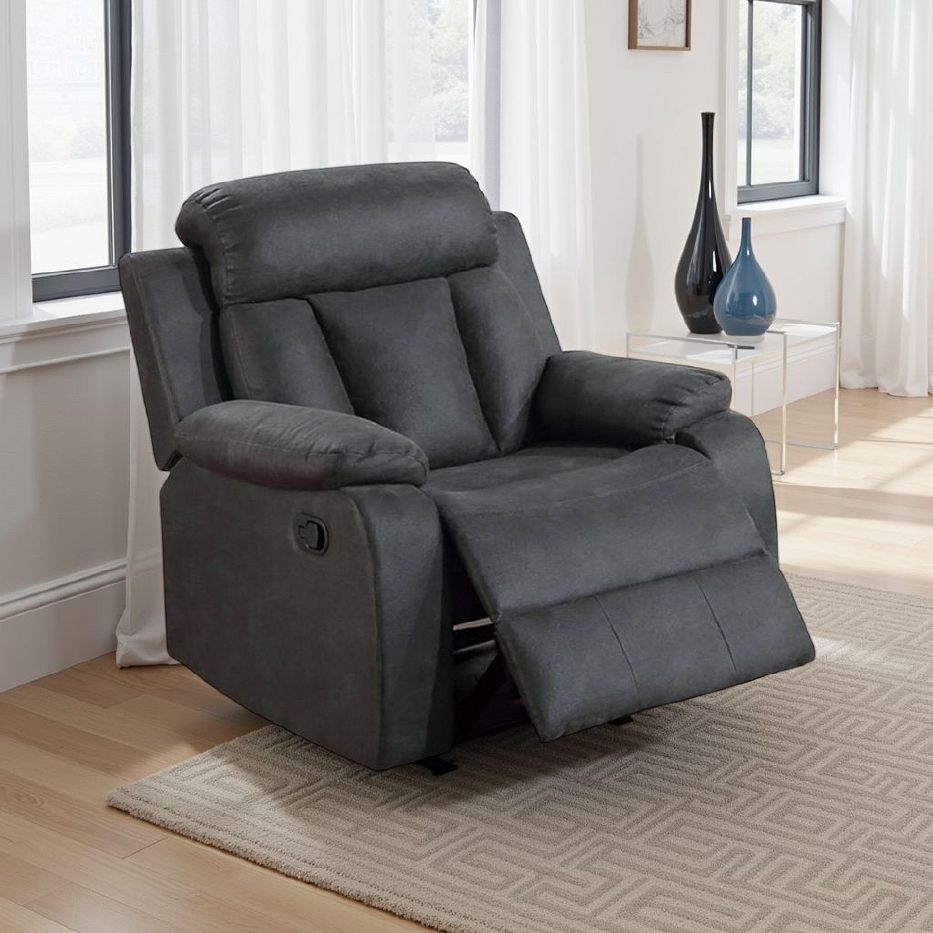 Fauteuil inclinable manuel Corie, coussiné, similicuir gris foncé