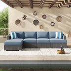 Ensemble de salon de jardin Corvus Ancud en osier 5 pièces avec coussins et oreillers Sunbrella