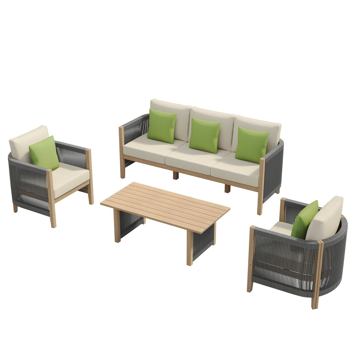 Ensemble de canapés de patio Corvus Iona 4 pièces en bois d'eucalyptus et corde avec tissu Sunbrella