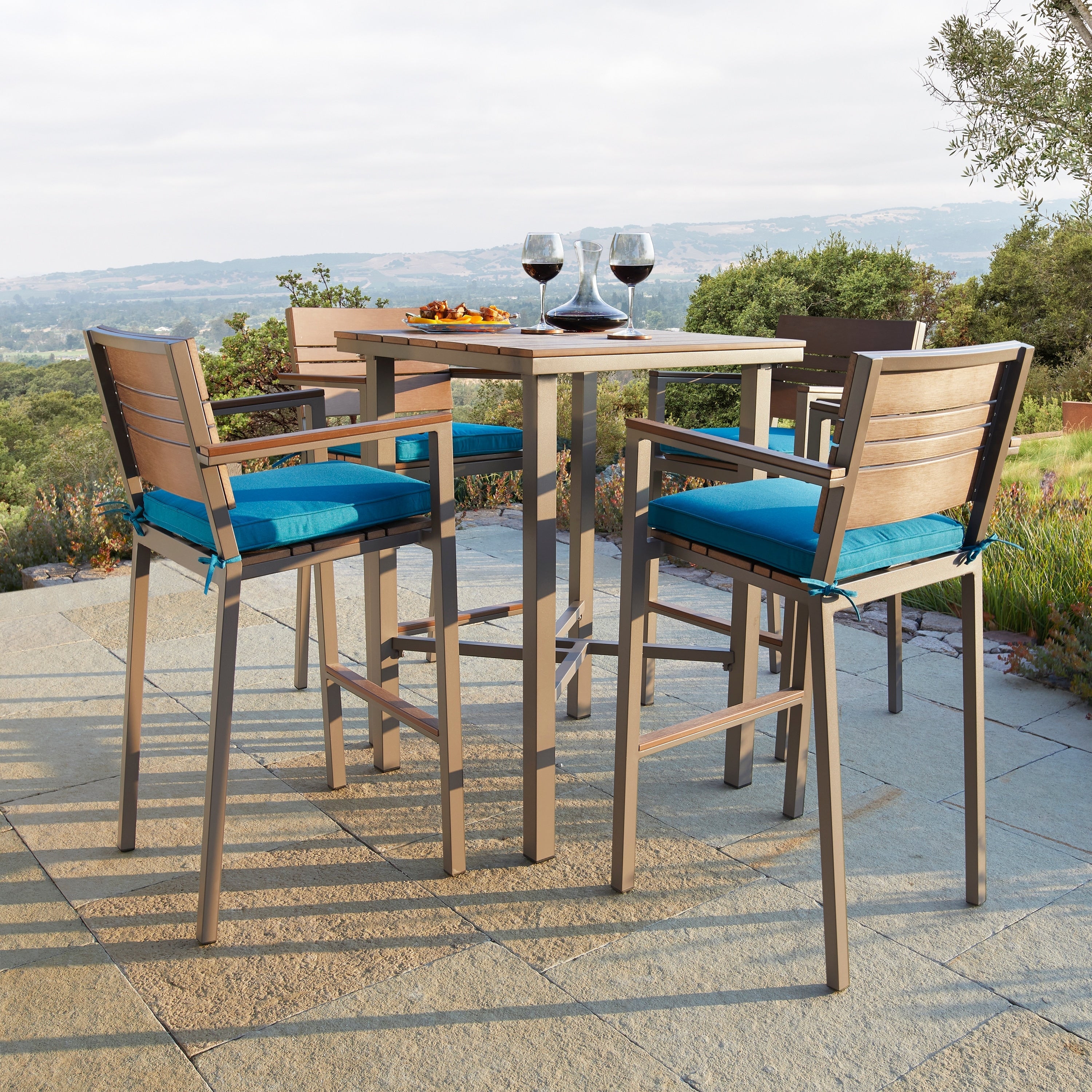Ensemble de bar d'extérieur Corvus Jasmine 5 pièces avec coussins Sunbrella