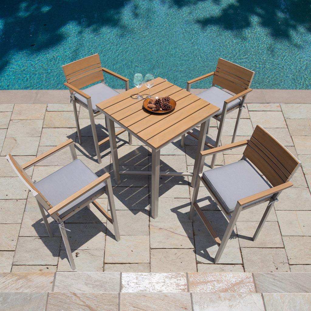 Ensemble de bar d'extérieur Corvus Jasmine 5 pièces avec coussins Sunbrella