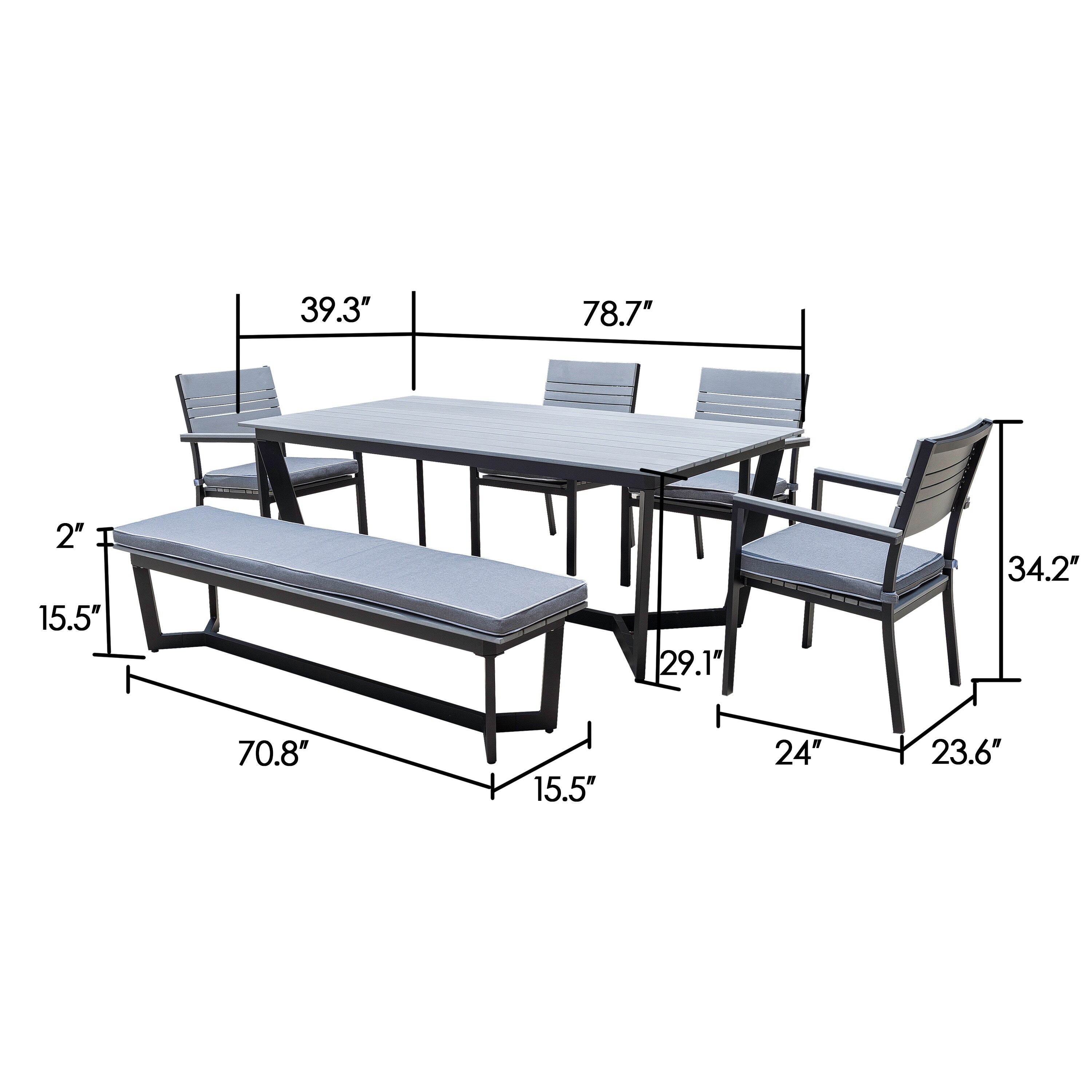 Ensemble de salle à manger d'extérieur Corvus Orville 6 pièces en aluminium avec plateau en WPC