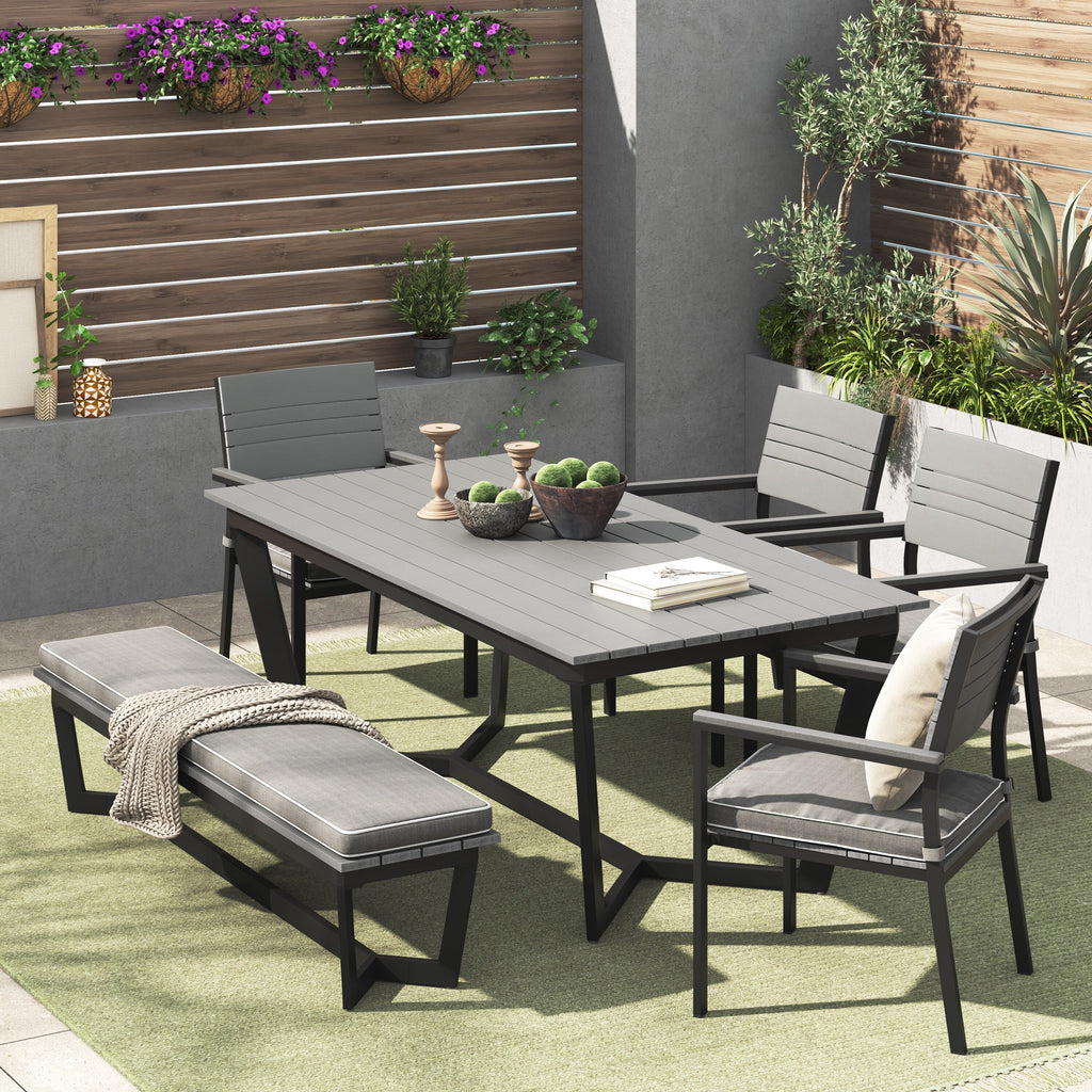 Ensemble de salle à manger d'extérieur Corvus Orville 6 pièces en aluminium avec plateau en WPC
