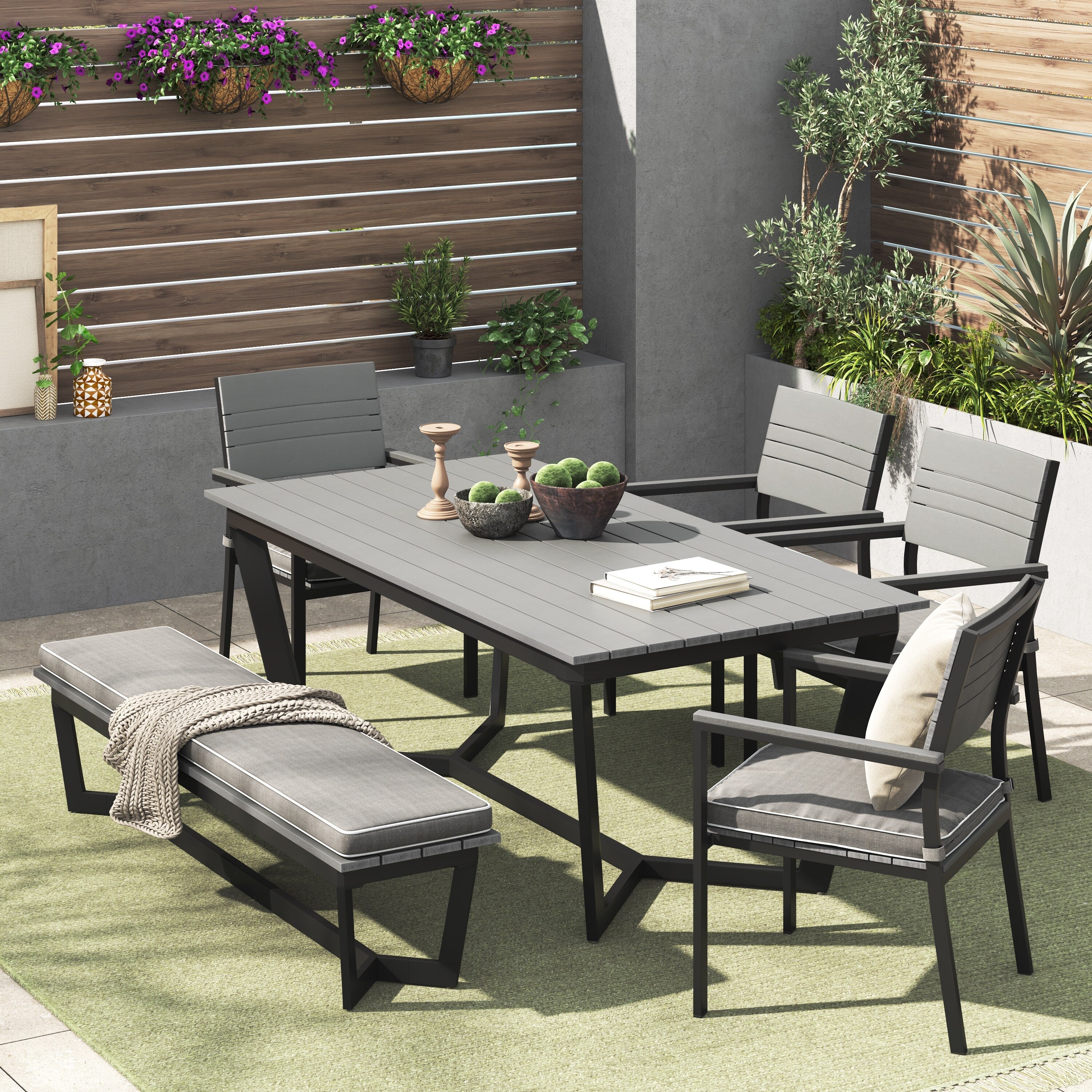Ensemble de salle à manger d'extérieur Corvus Orville 6 pièces en aluminium avec plateau en WPC