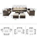 Ensemble de 12 meubles de patio sectionnels en osier brun Corvus Trey
