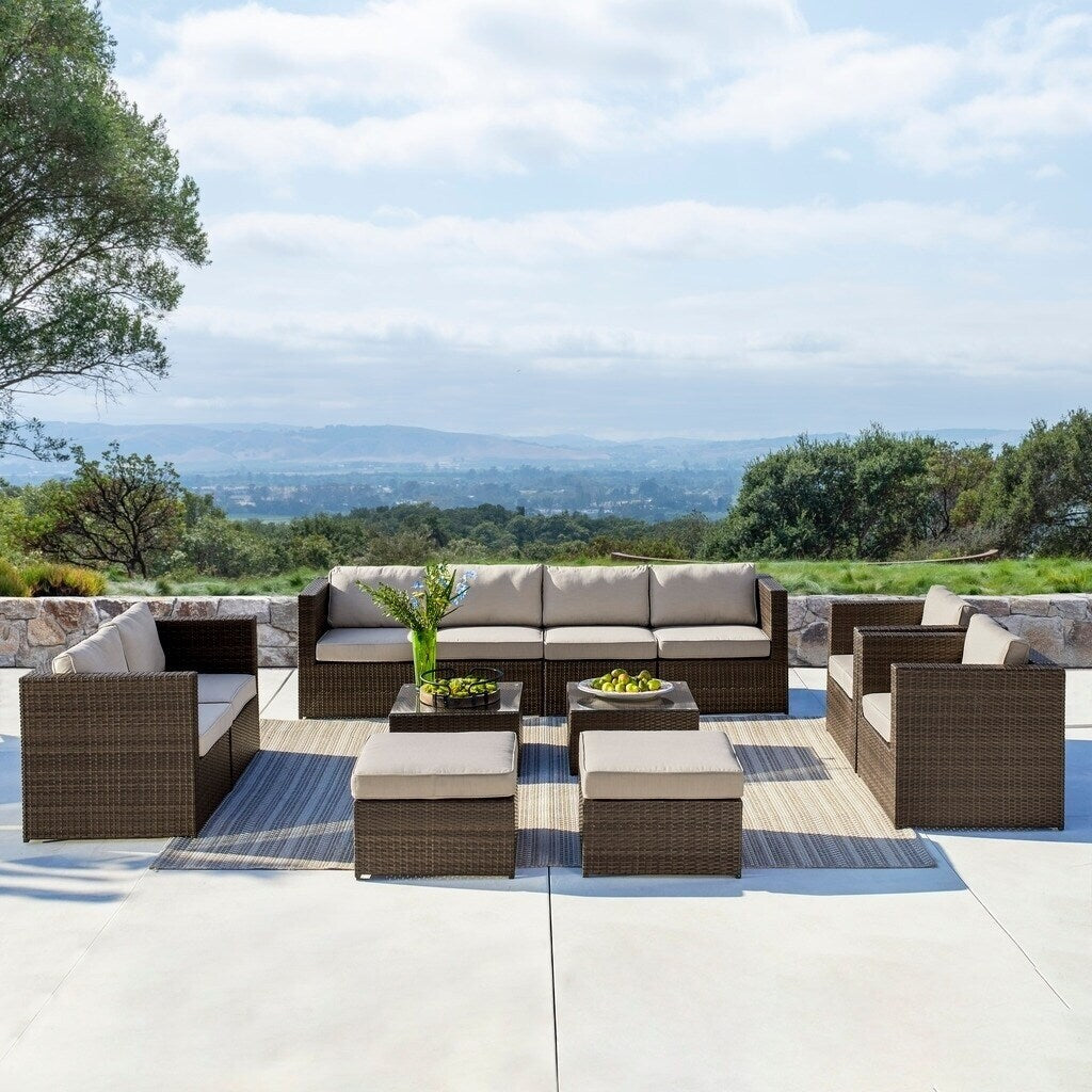 Ensemble de 12 meubles de patio sectionnels en osier brun Corvus Trey