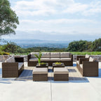 Ensemble de 12 meubles de patio sectionnels en osier brun Corvus Trey