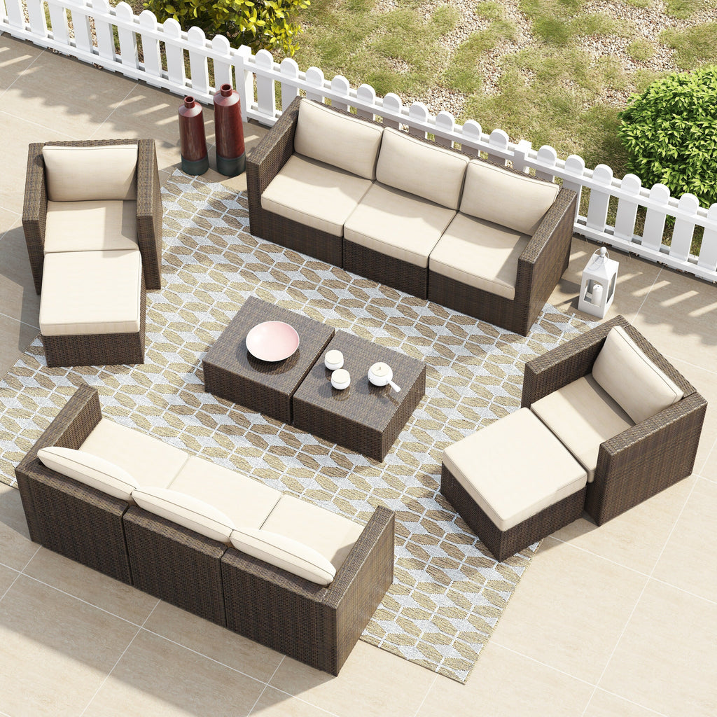 Ensemble de 12 meubles de patio sectionnels en osier brun Corvus Trey